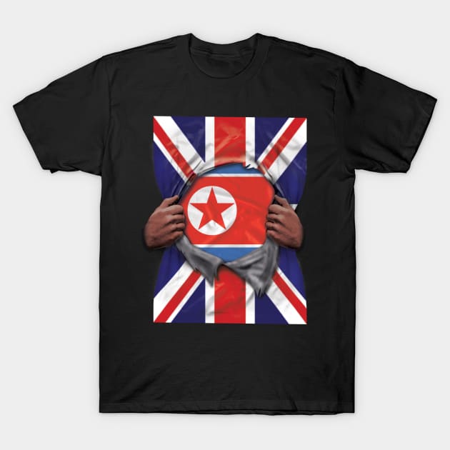 North Korea Flag Great Britain Flag Ripped - Gift for North Korean From North Korea T-Shirt by Country Flags